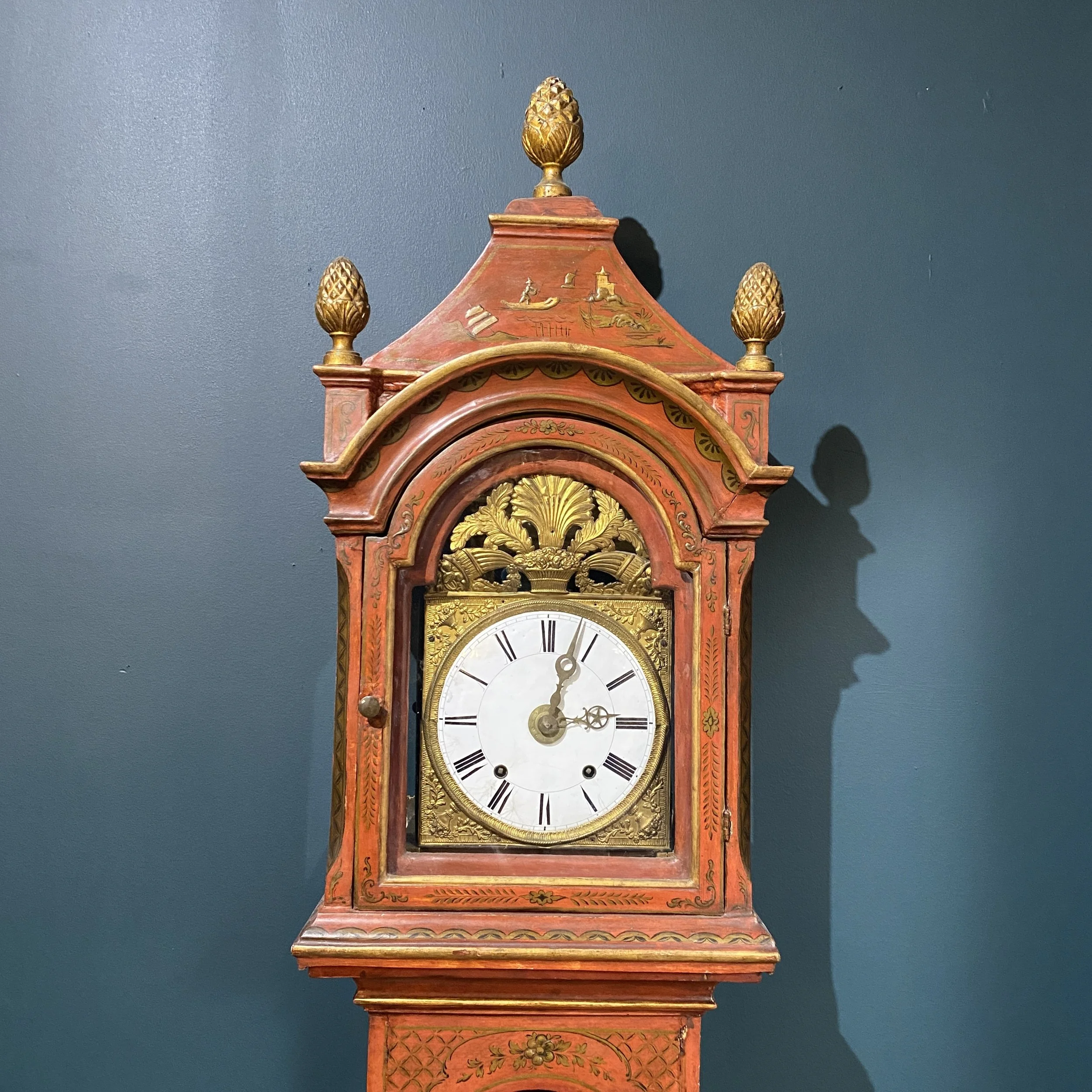 A Wonderful Red Lacquer Clock in Japanned Taste, Italy, Venice